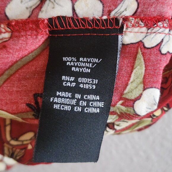 Disney Mulan Shirt Mens Medium Red Floral Mushu Cri-Kee Rayon Hawaiian Button Up - Picture 5 of 9